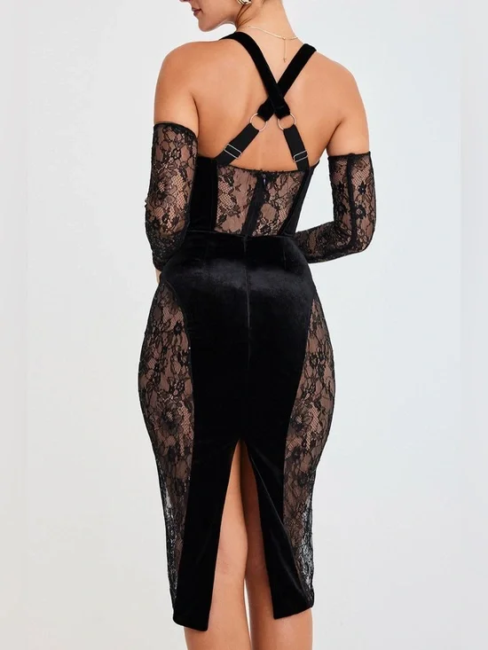 Mistress Rocks Black Velvet & Lace Corset Dress - Picture 3 of 16